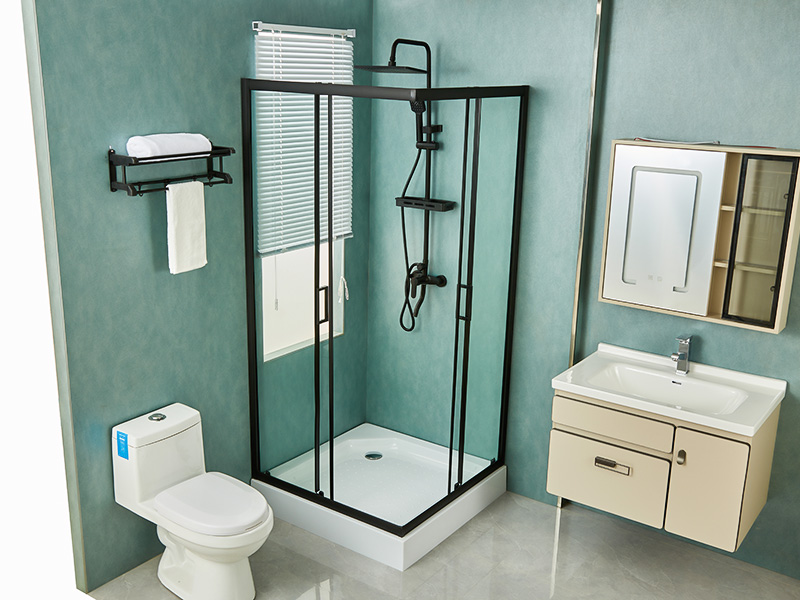 SQ skjutbara duschvägg, klart härdat glas, svart aluminiumprofil, handtag med dubbla hål, med bricka SQ skjutbara duschvägg, klart härdat glas, svart aluminiumprofil, handtag med dubbla hål, med bricka