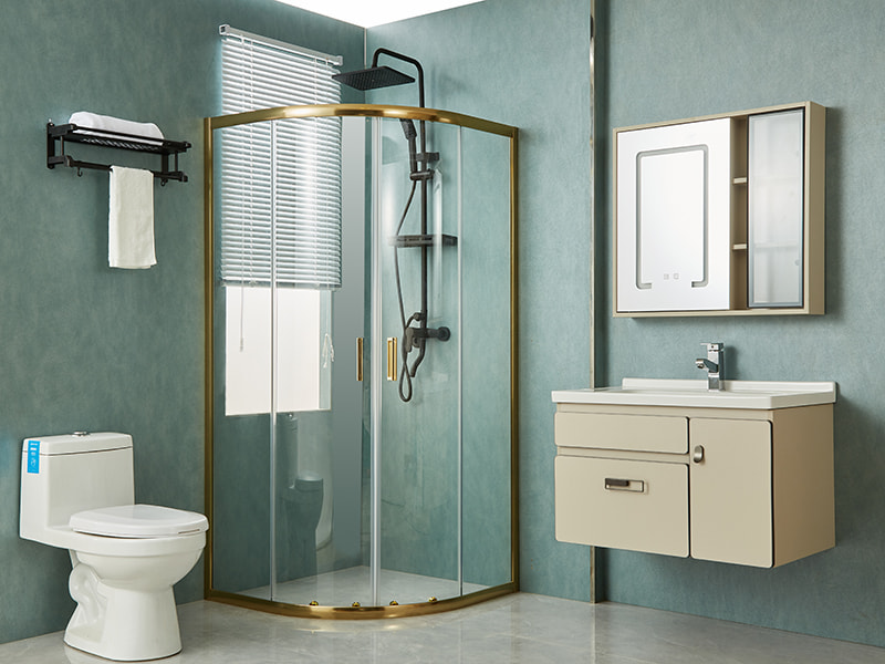 SE skjutbara duschväggar, klart härdat glas, guld aluminiumprofil, handtag med dubbla hål, utan bricka SE skjutbara duschväggar, klart härdat glas, guld aluminiumprofil, handtag med dubbla hål, utan bricka