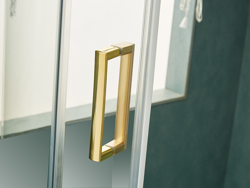 SE skjutbara duschväggar, klart härdat glas, guld aluminiumprofil, handtag med dubbla hål, utan bricka SE skjutbara duschväggar, klart härdat glas, guld aluminiumprofil, handtag med dubbla hål, utan bricka