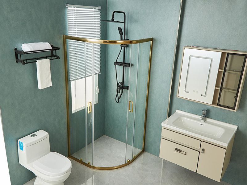 SE skjutbara duschväggar, klart härdat glas, guld aluminiumprofil, handtag med dubbla hål, utan bricka SE skjutbara duschväggar, klart härdat glas, guld aluminiumprofil, handtag med dubbla hål, utan bricka