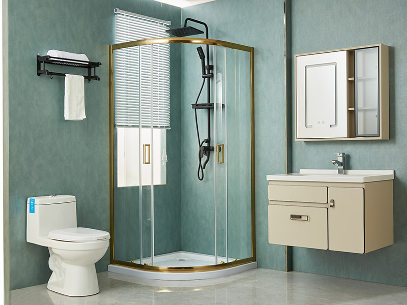 SE skjutbara duschväggar, klart härdat glas, guld aluminiumprofil, handtag med dubbla hål, utan bricka SE skjutbara duschväggar, klart härdat glas, guld aluminiumprofil, handtag med dubbla hål, utan bricka