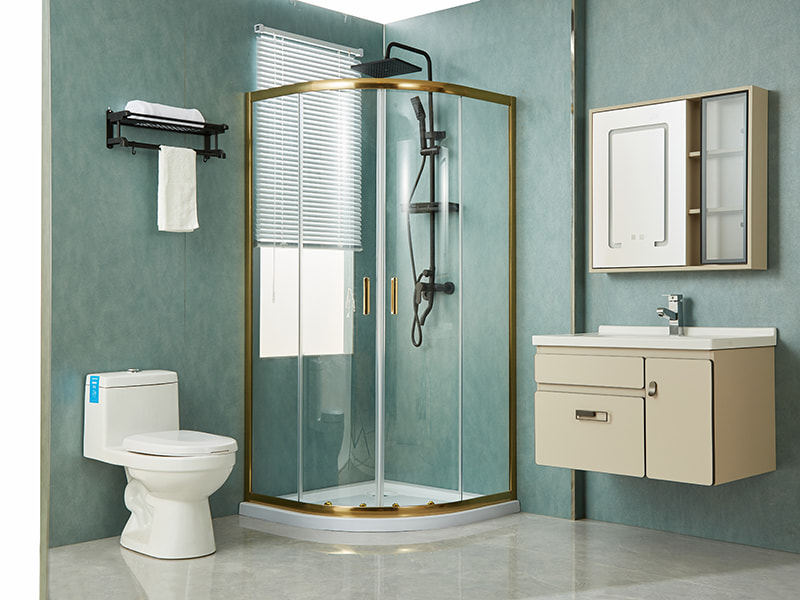 SE skjutbara duschväggar, klart härdat glas, guld aluminiumprofil, handtag med dubbla hål, utan bricka SE skjutbara duschväggar, klart härdat glas, guld aluminiumprofil, handtag med dubbla hål, utan bricka