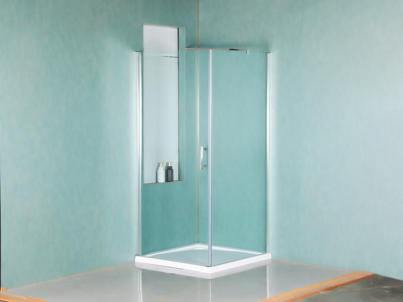 RSQA Pivot duschkabin, klart härdat glas, krom aluminiumprofil, handtag med dubbla hål, med bricka
